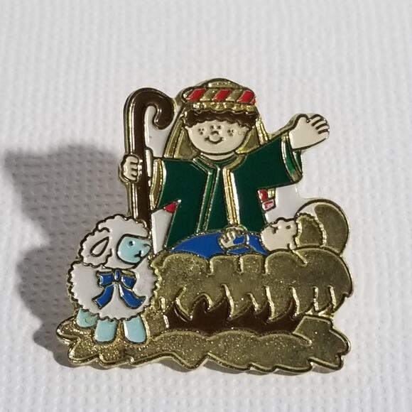 Two lapel pins angel w/ dove Baby Jesus w/ shepherd boy 1" - Picture 3 of 9